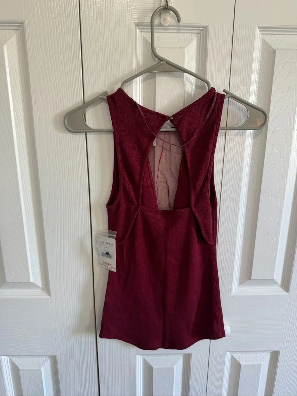 Free People Garnet Ribbed Mesh Paneled Tank Wine Extra Small NWT